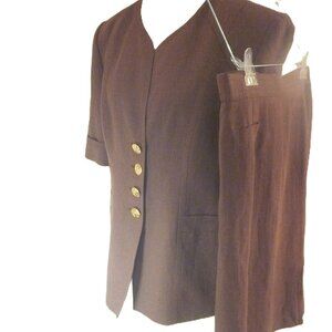 Vintage 2 Piece Louis Feraud Brown Linen Blend Skirt 12 Suit Jacket 10 Germany